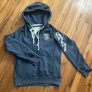 American Eagle Outfitters Blue Hoodie with Logo and Ribbed Cuffs